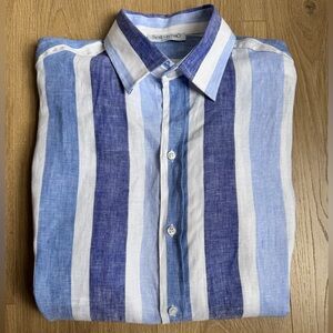 Sesto Senso Anacapri Blue, White Striped Men’s‎ Shirt Italian Linen Shirt XL